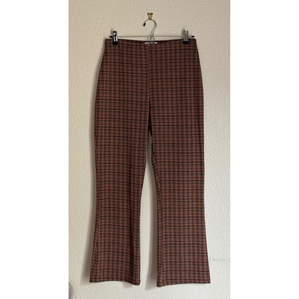 Urban Outfitters Plaid Flare Pants L Brown Orange High Rise Retro